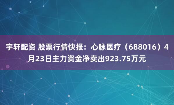 宇轩配资 股票行情快报：心脉医疗（688016）4月23日主力资金净卖出923.75万元